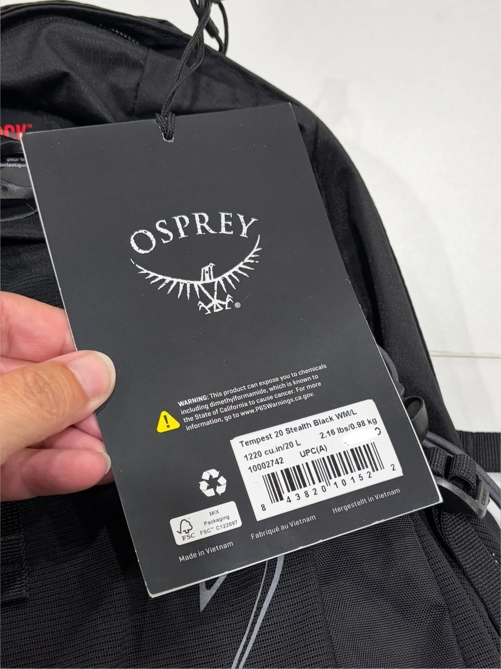Osprey Women's Tempest 20 Hiking M/L Pack Black NWT Backpack Hipbelt Trail